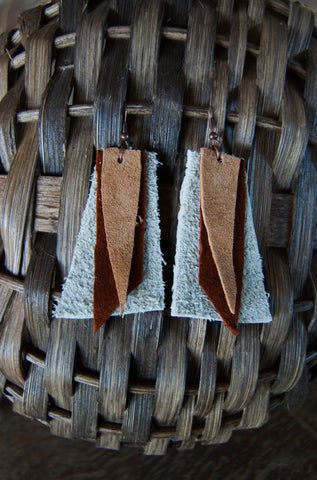 Tri Color Leather Earrings